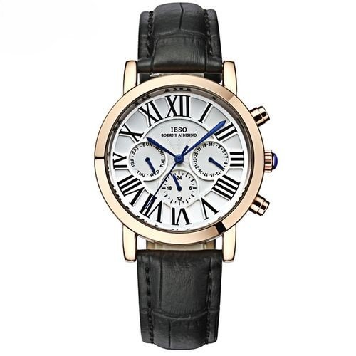 IBSO Prestige Rose Gold and Black Leather Watch