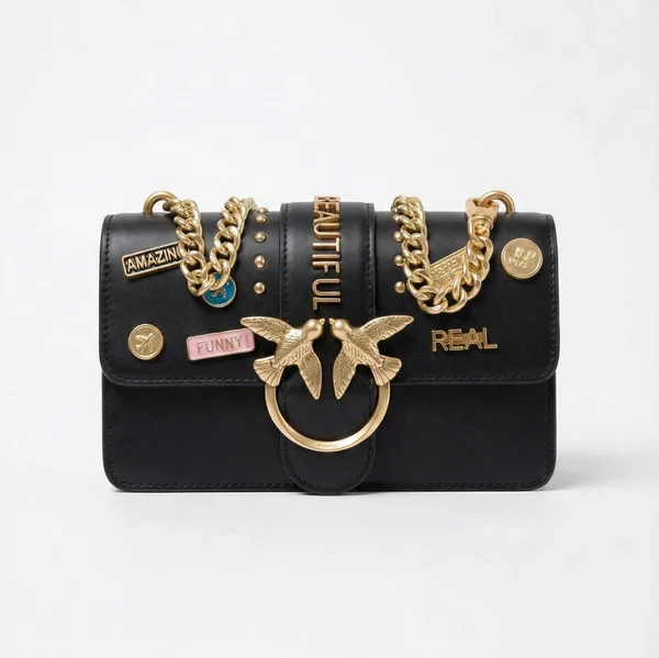 Pinko Love Bag Embellished Black Leather Crossbody Bag