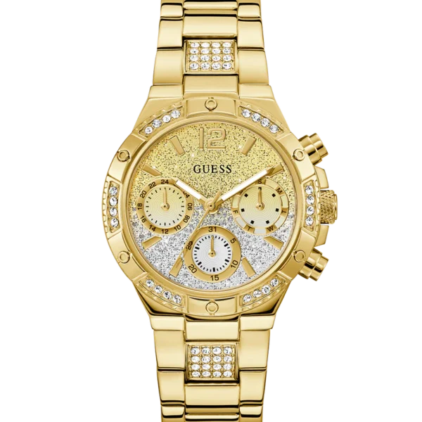 Textural Extravagance: Guess Gold Multi-Function Watch