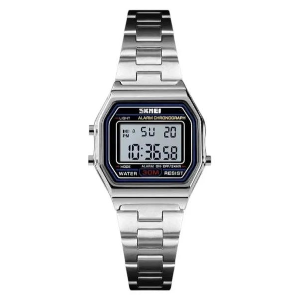 SKMEI Retro Digital Chronograph – Classic Silver