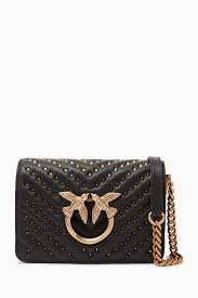 Pinko Love Mini Studded Chevron Leather Crossbody Bag – Black-Pink