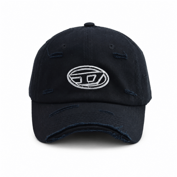 Black Distressed Logo Cap