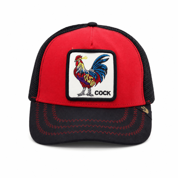 Red & Black Rooster Patch Trucker Cap
