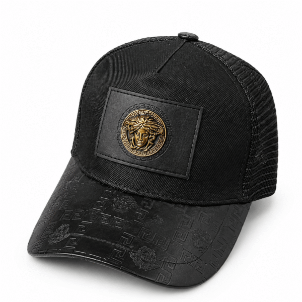 Black Embossed Medusa-Style Cap