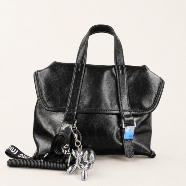 Miu Miu Glossy Top-Handle Bag with Charm – Black