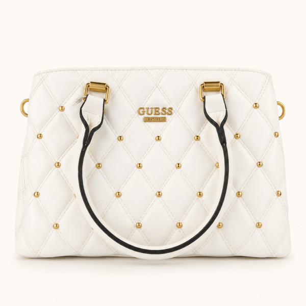 Guess White Quilted Studded Handbag