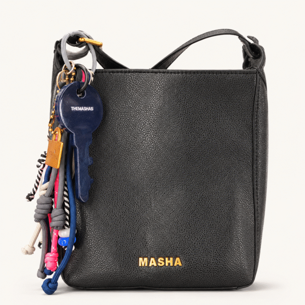 Masha Black Textured Shoulder Bag with Charm Detail