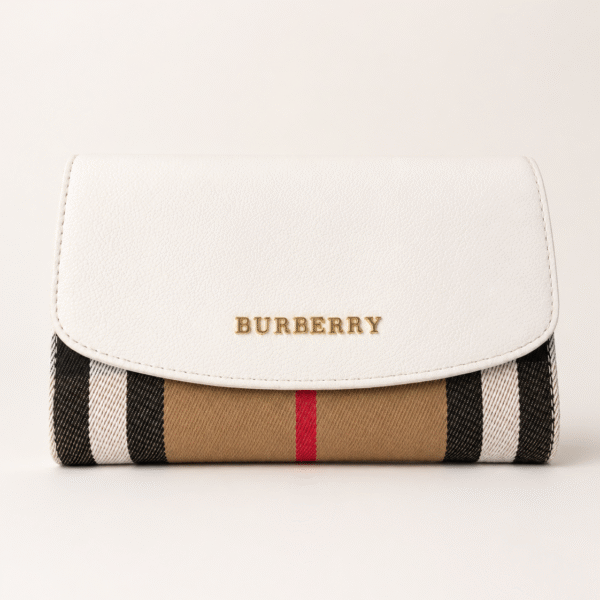 Burberry Check Flap Wallet Bag – White & Beige