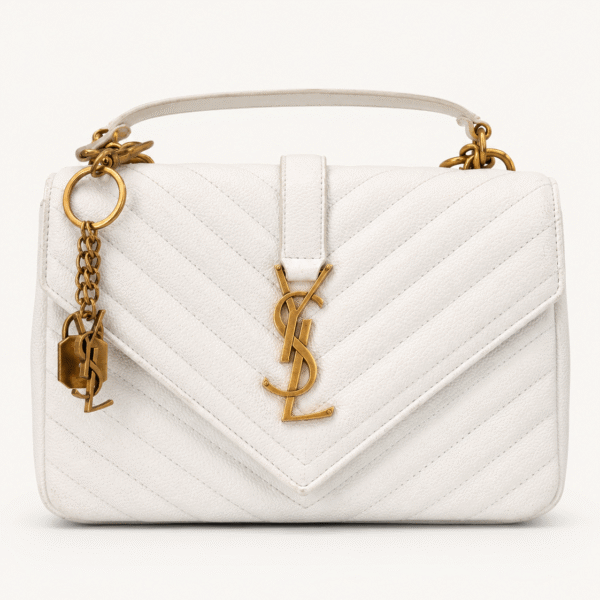 Saint Laurent White Chevron Envelope Top-Handle Bag