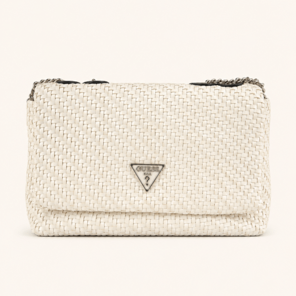 Guess White Woven Flap Shoulder Bag