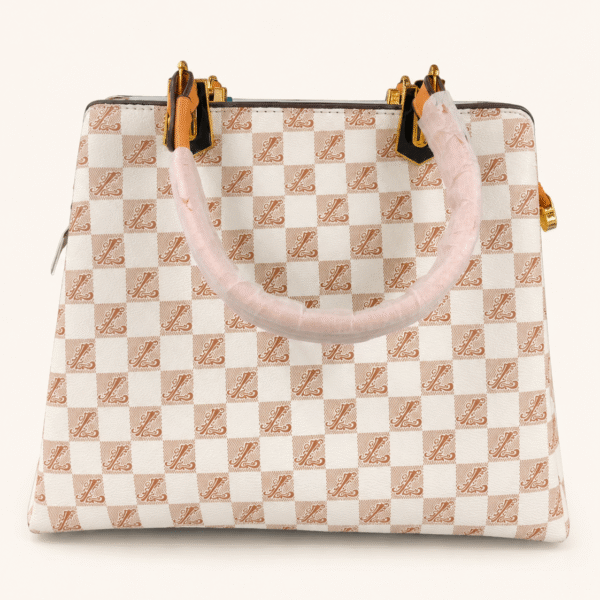 Beige Check Monogram Tote Bag