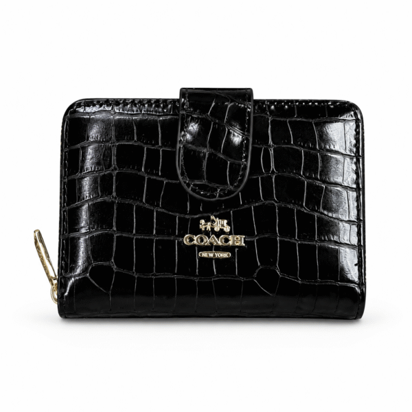 Coach Croc-Embossed Long Wallet – Black
