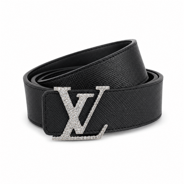 Louis Vuitton Textured Leather Belt – Black / Crystal LV Buckle