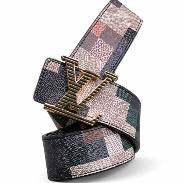 Louis Vuitton Patchwork Check Belt – Gold LV Buckle