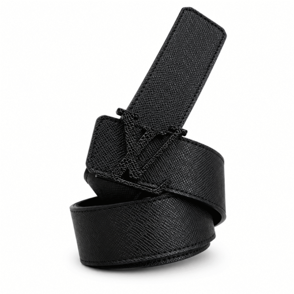 Louis Vuitton Black Textured Leather Belt – Black LV Buckle