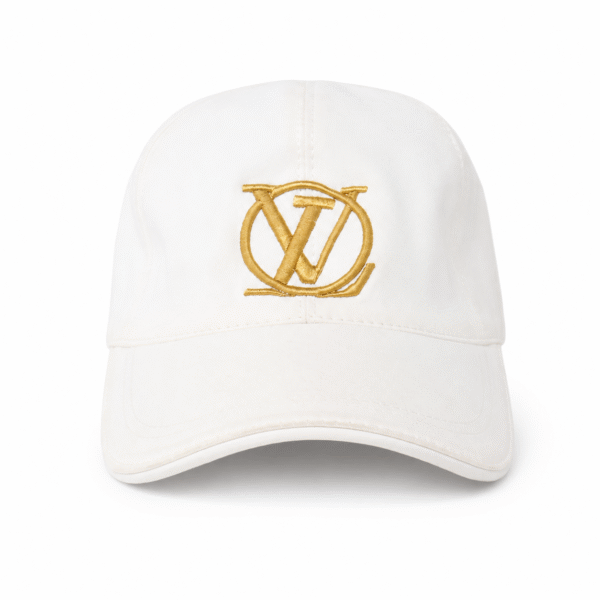White Cap with Gold Embroidered Logo
