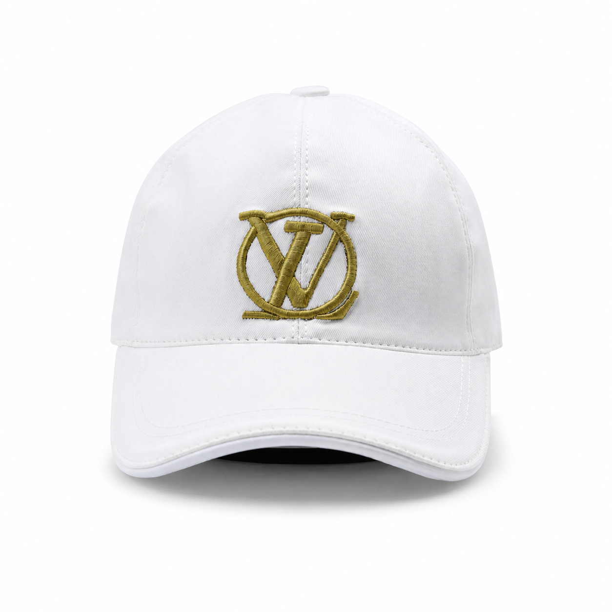 White Cap with Gold Monogram Embroidery