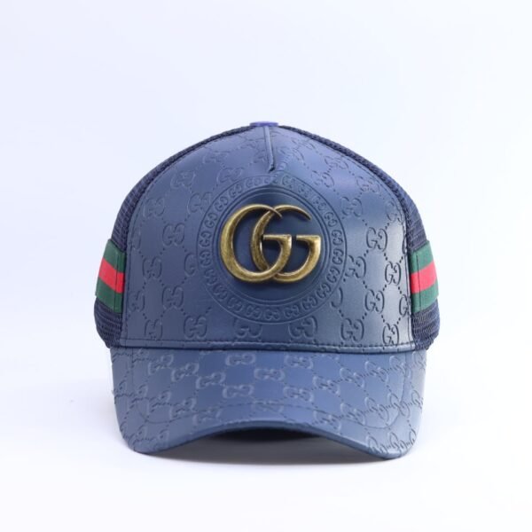 Blue Monogram Cap with Front Double-G Detail