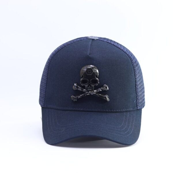 Navy Trucker Cap with Skull Emblem
