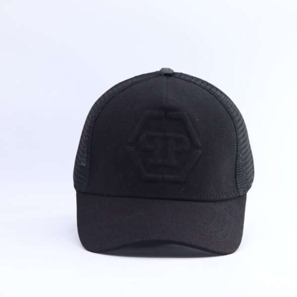 Black Trucker Cap with Tonal Hexagon Logo