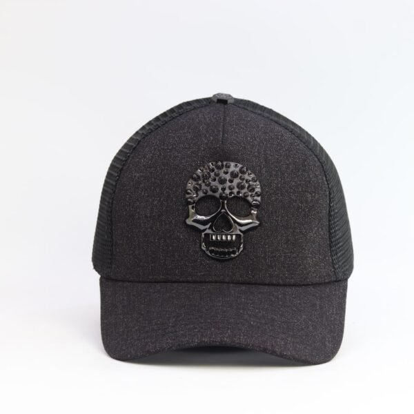 Metallic Dark Cap with Skull Emblem