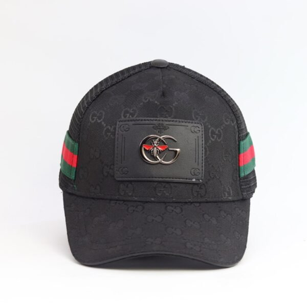 Black Monogram Cap with Signature Stripe Detail