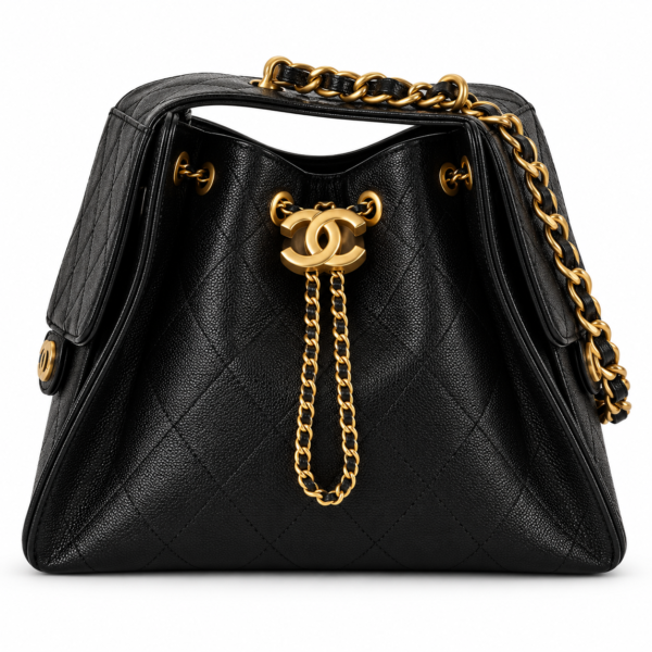 Chanel Black Quilted Drawstring Bucket Bag