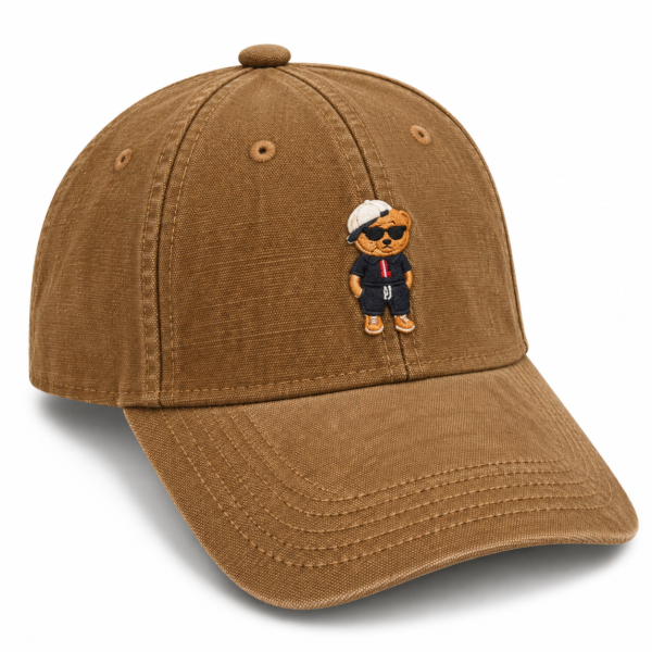 Embroidered Bear Vintage Brown Cap
