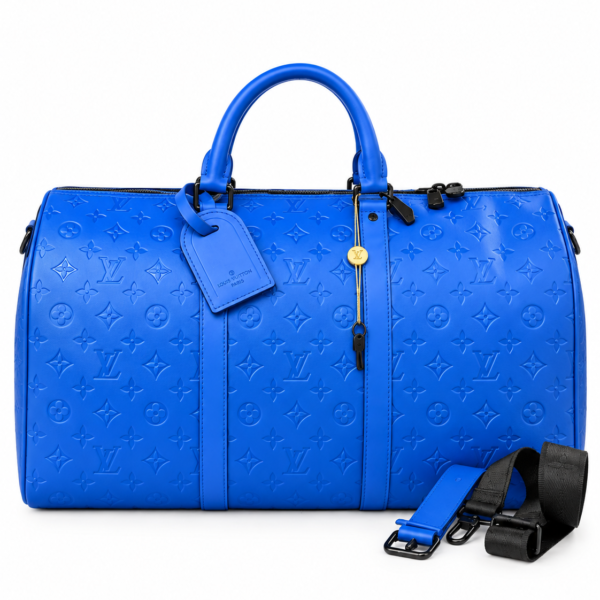 Louis Vuitton Keepall Monogram Embossed Blue Duffle Bag