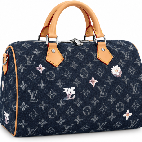 Louis Vuitton Blue Denim Monogram Floral Speedy Bag