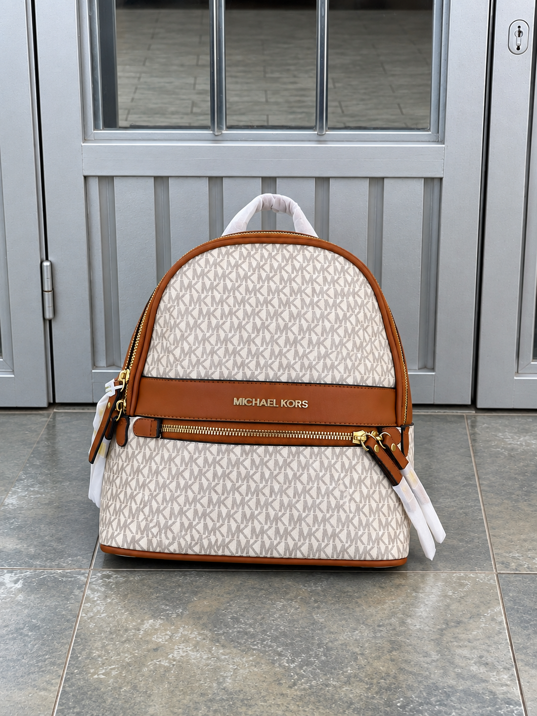 Michael Kors Cream MK Monogram Backpack