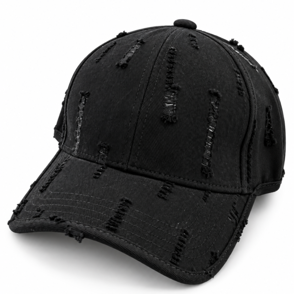Distressed Black Denim Baseball Cap