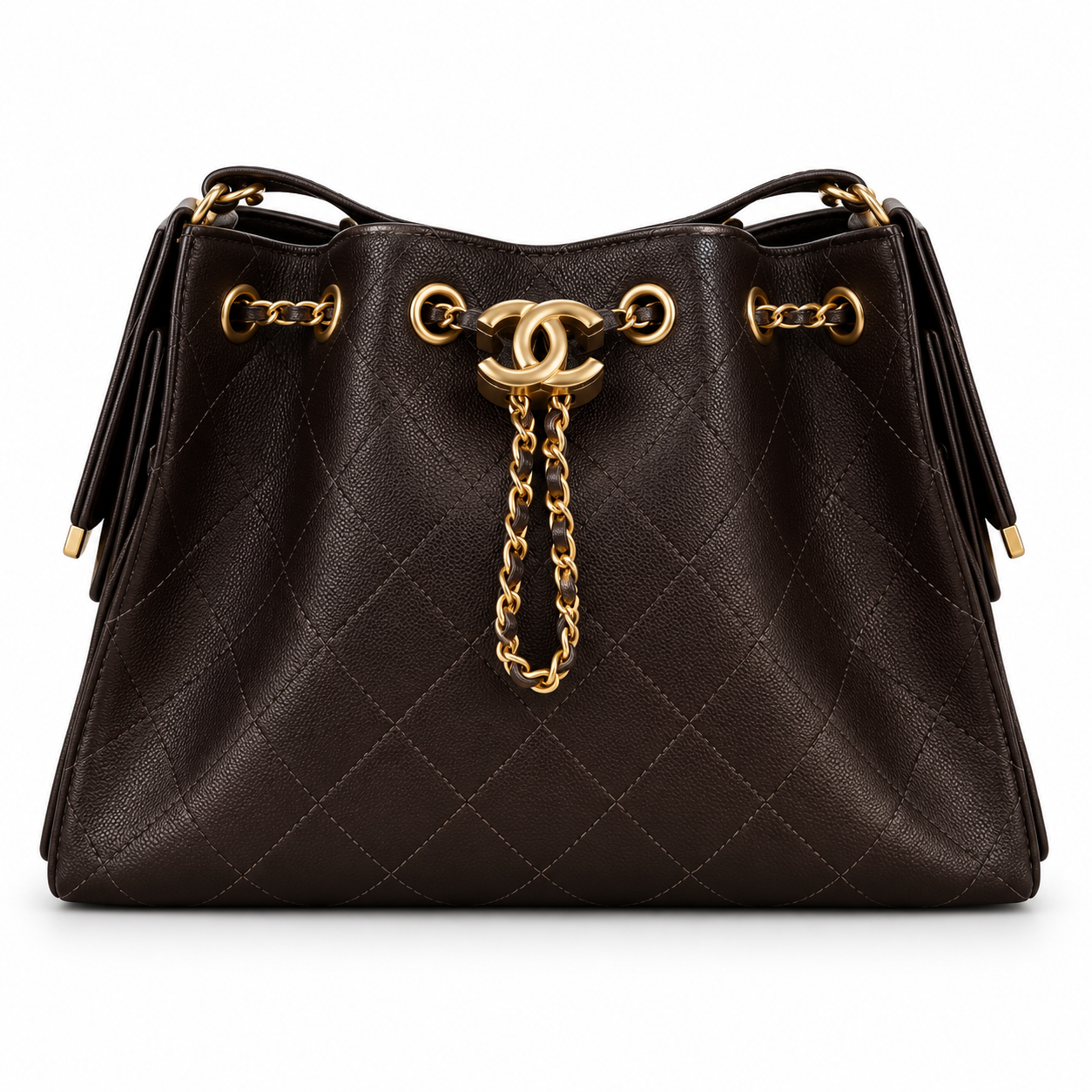 Chanel Brown Quilted Drawstring Bucket Bag