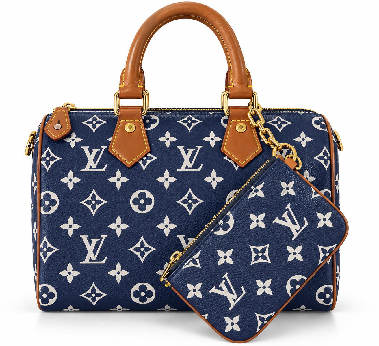Louis Vuitton Navy Monogram Speedy Bag with Pouch