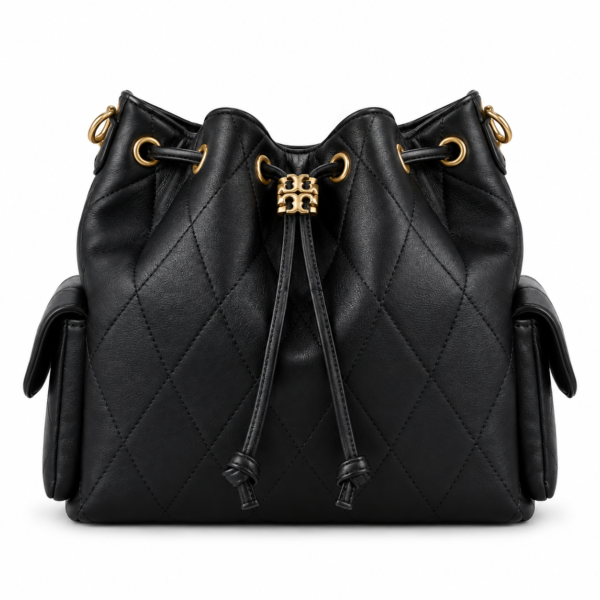 Tory Burch Black Quilted Drawstring Bucket Bag