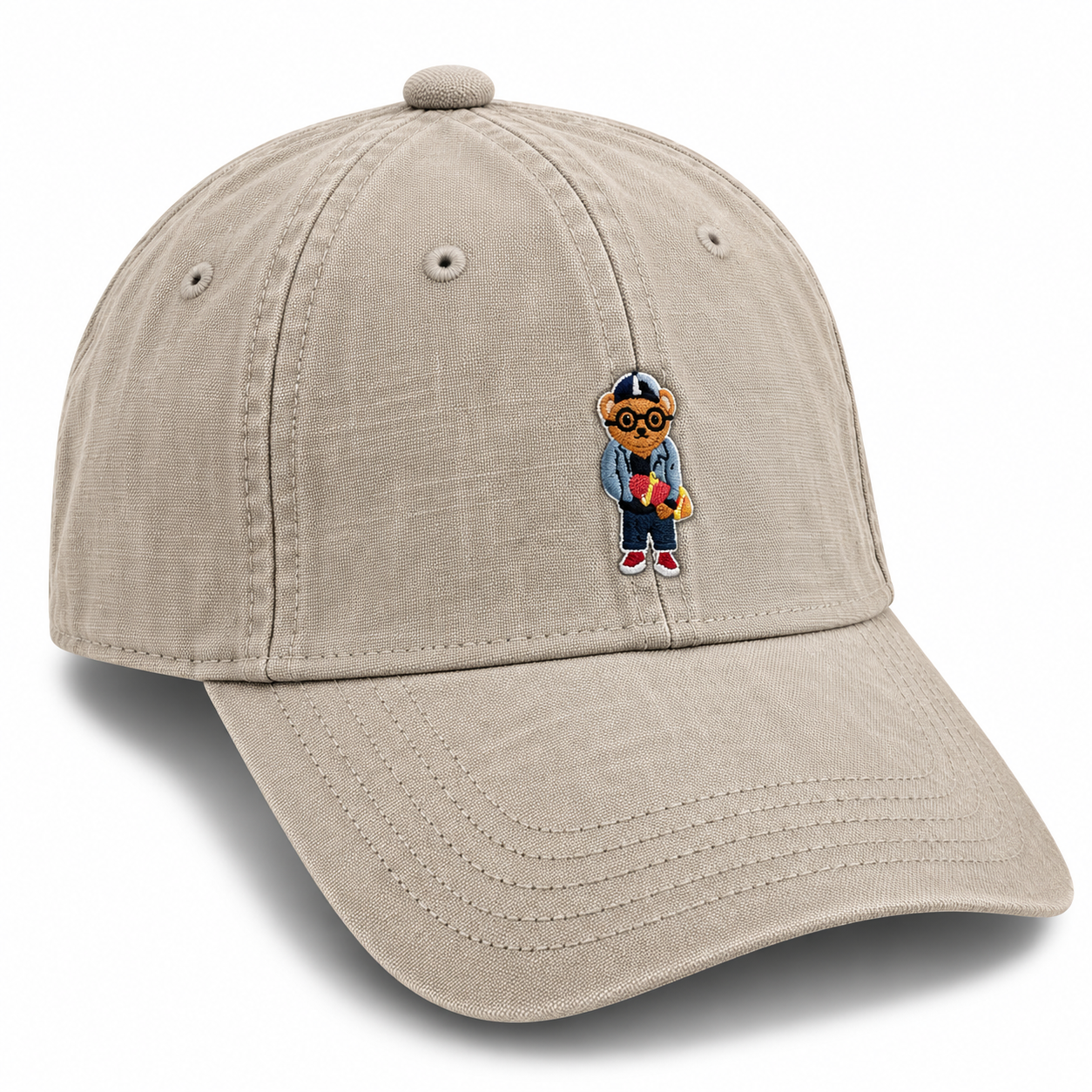 Embroidered Character Vintage Beige Cap