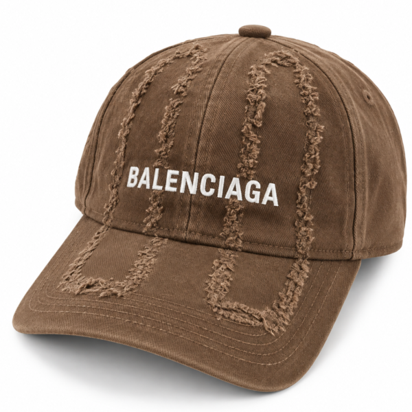 Balenciaga Distressed Brown Denim Baseball Cap