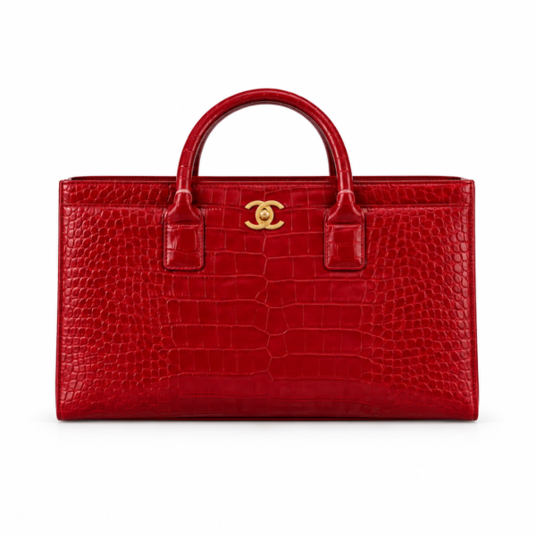 Chanel Red Croc-Embossed Structured Tote Bag