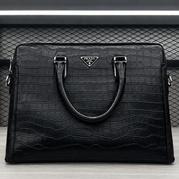 Prada Black Croc-Embossed Laptop Business Bag