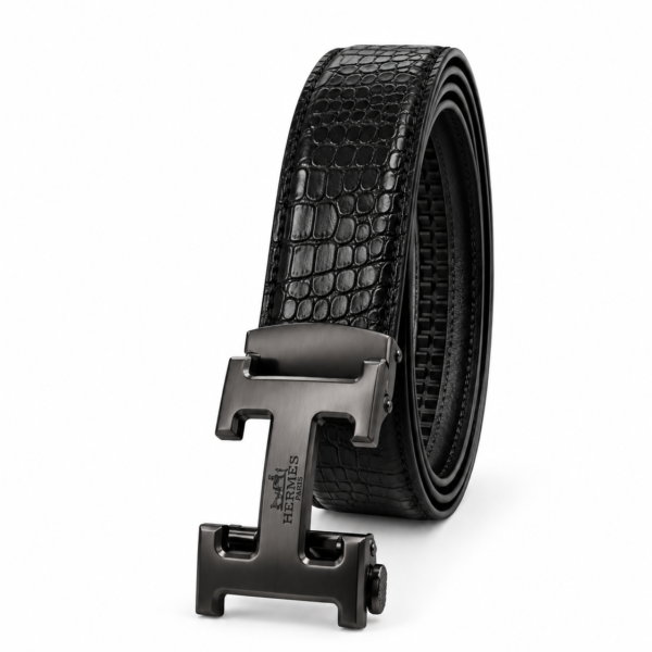 Hermès Black Croc-Embossed Ratchet Belt