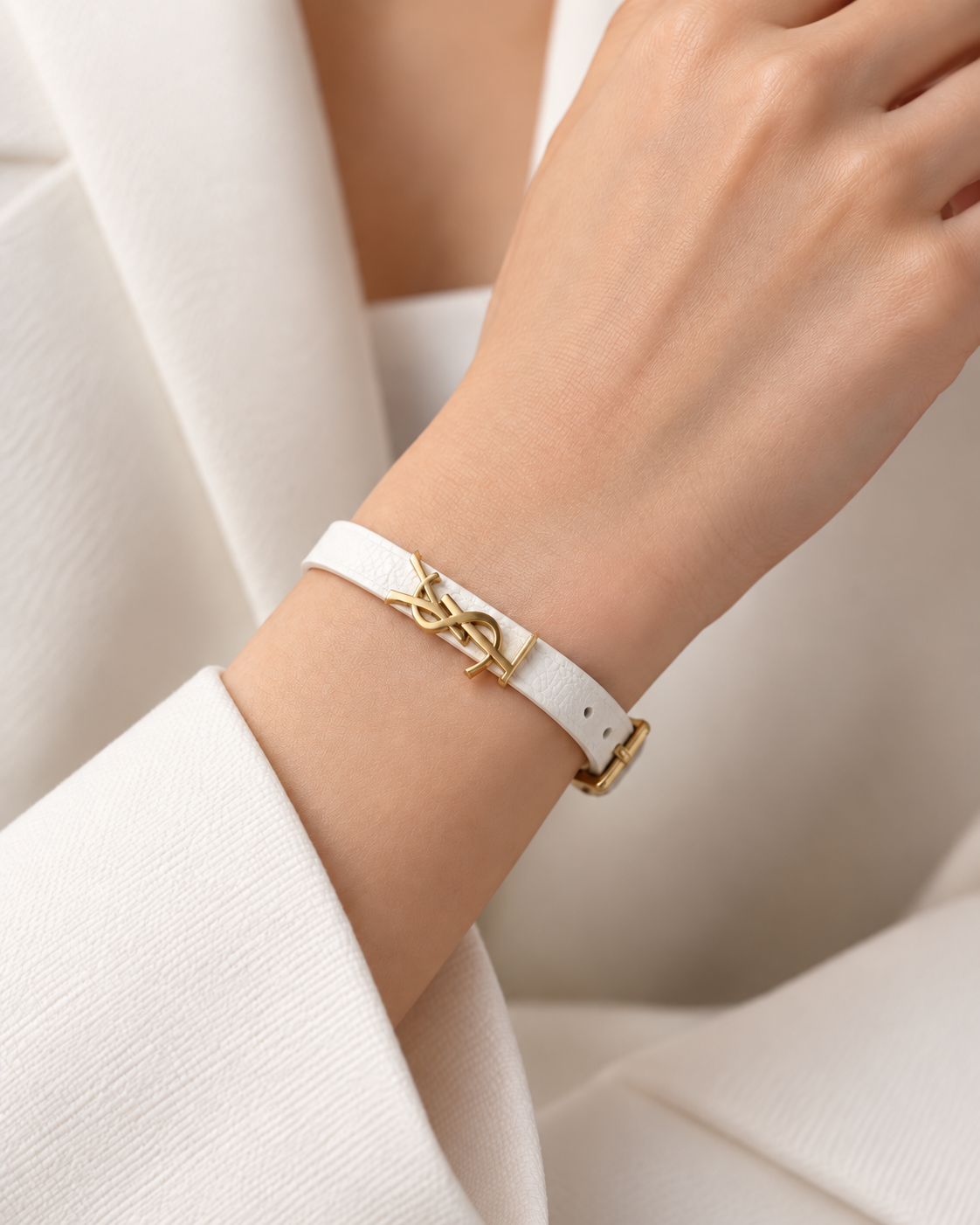 Saint Laurent Cassandre Leather Bracelet
