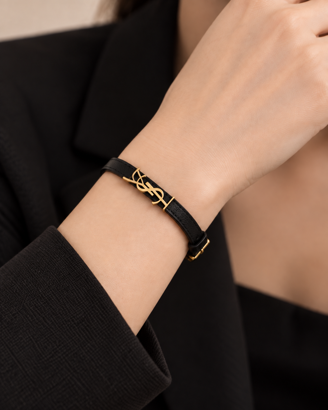 Saint Laurent Cassandre Leather Bracelet