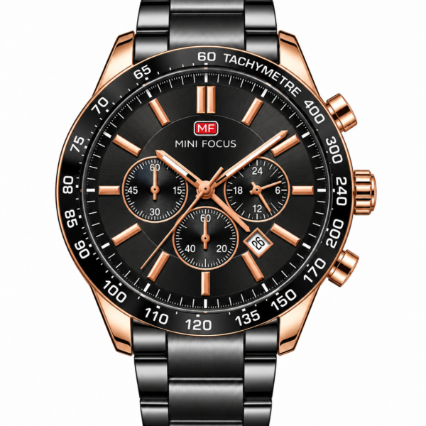 MINI FOCUS Black & Rose Gold Chronograph Watch