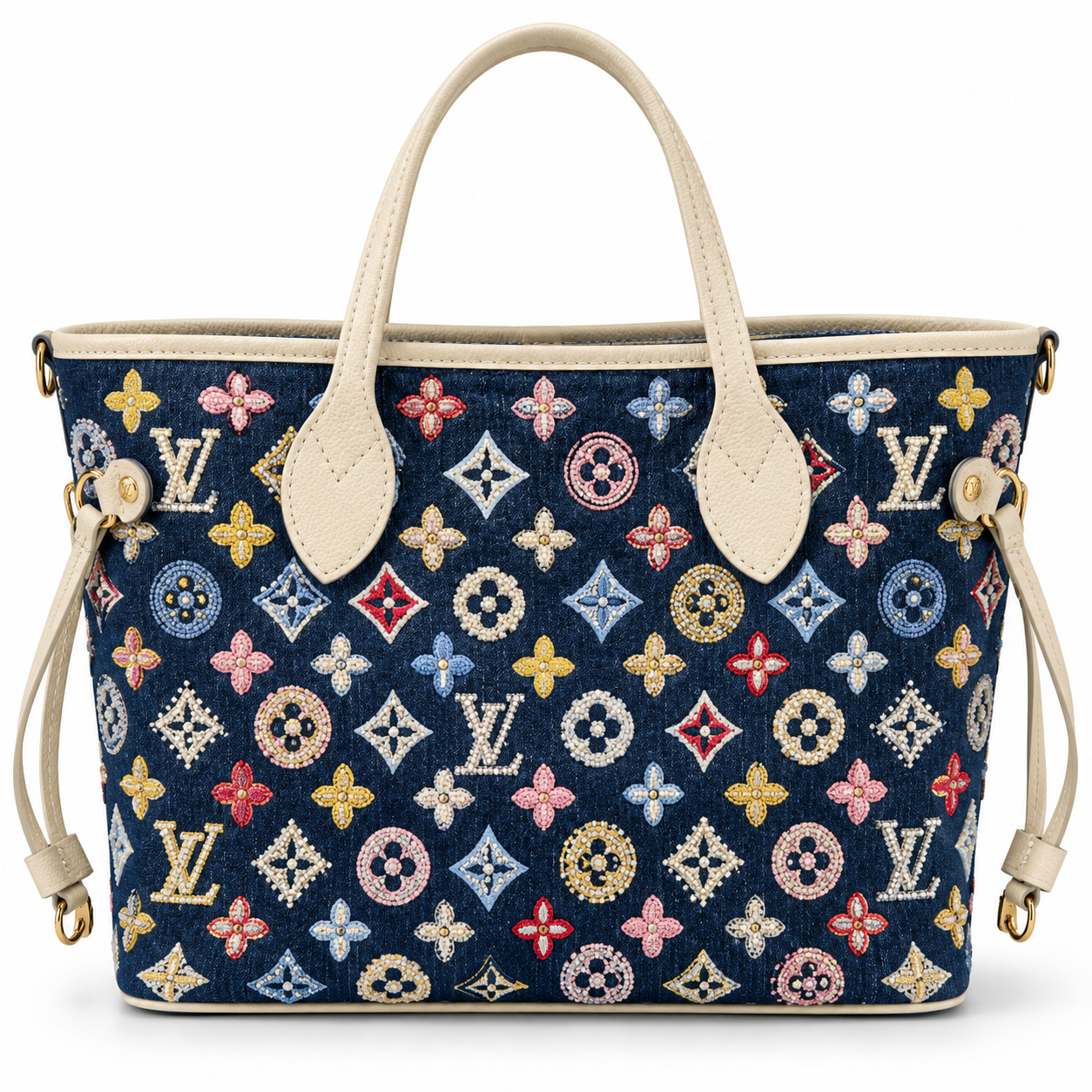 Louis Vuitton Denim Embroidered Monogram Tote Bag