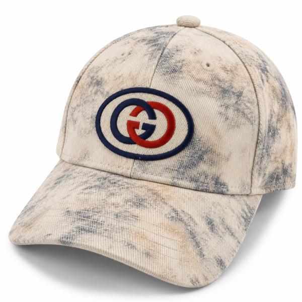 Gucci Distressed Oval Logo Baseball Cap – Beige