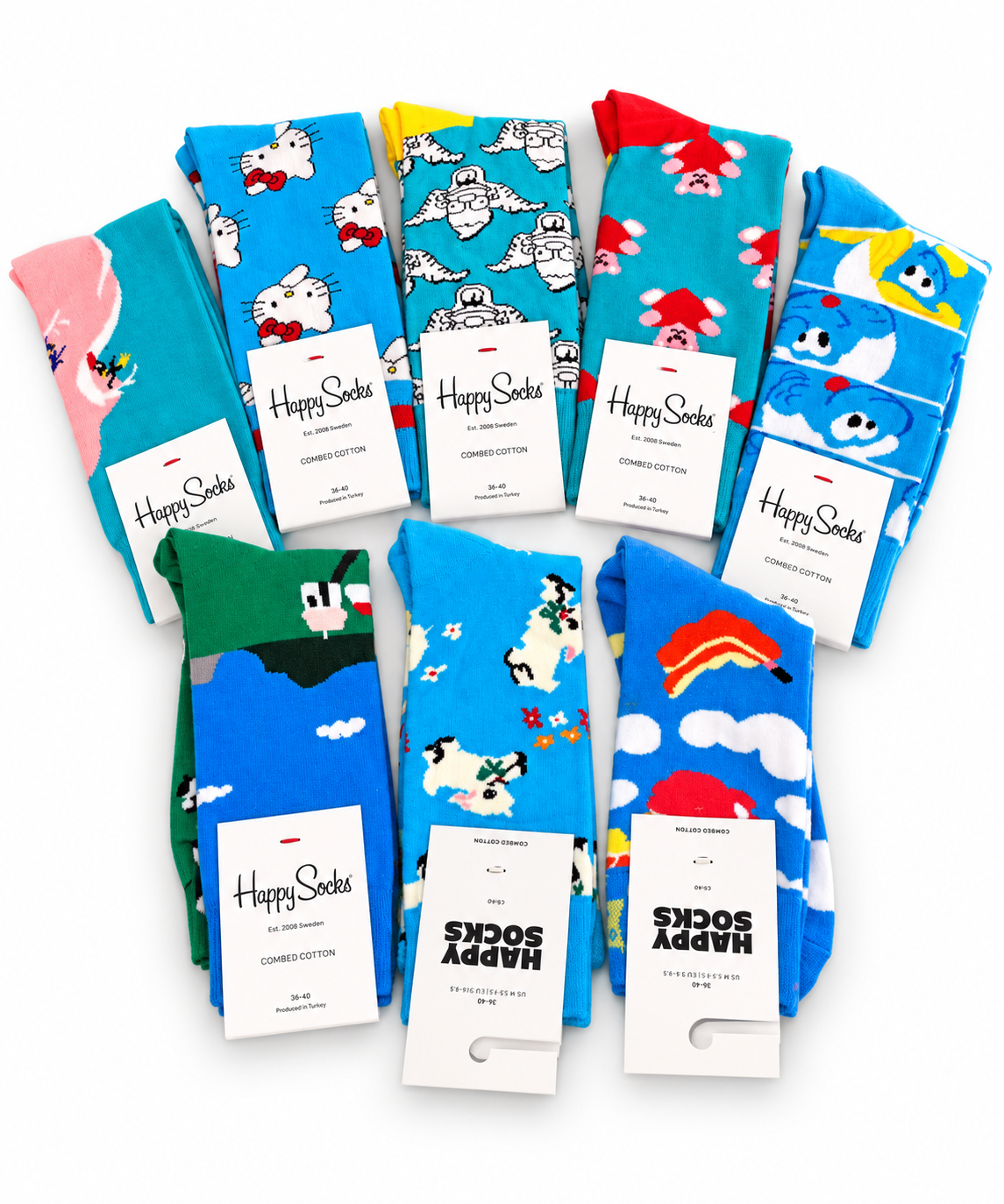 Happy Socks Blue & Colorful Graphic Crew Socks Collection