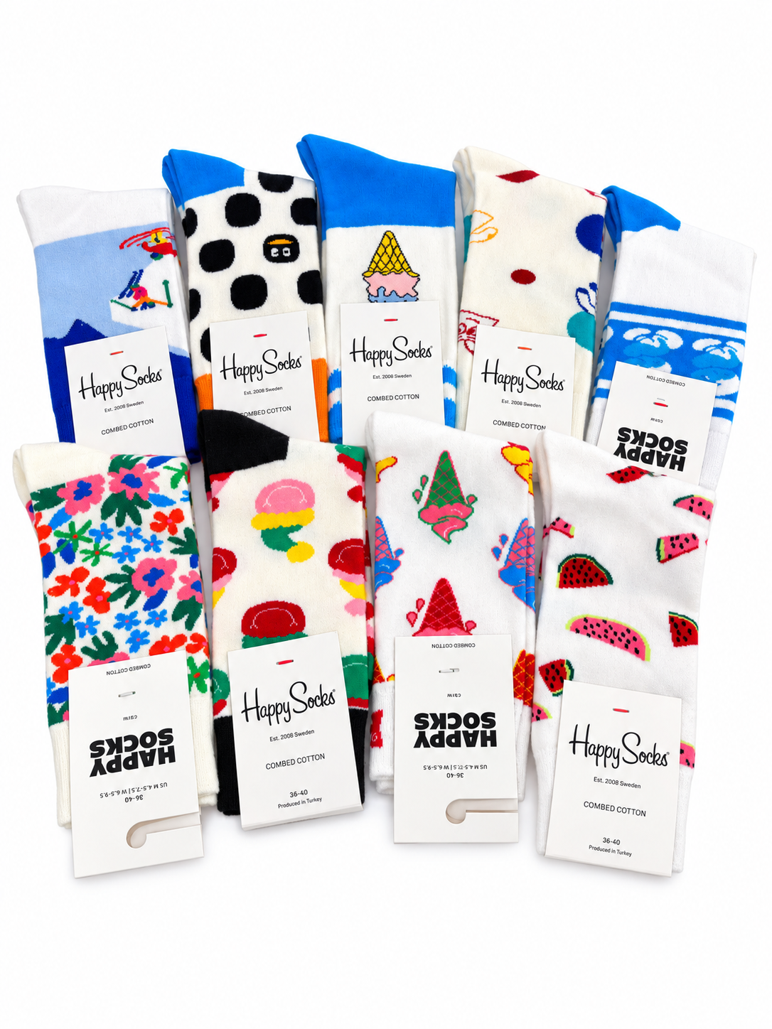 Happy Socks White Graphic Crew Socks Collection