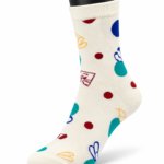 Happy Socks White Graphic Crew Socks Collection - Colorful Abstract Doodles