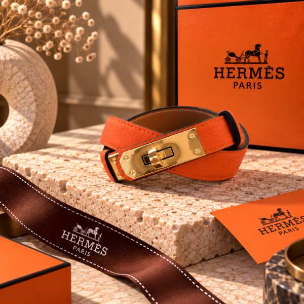 Hermès Orange Kelly Belt with Full Gold-Tone Hardware