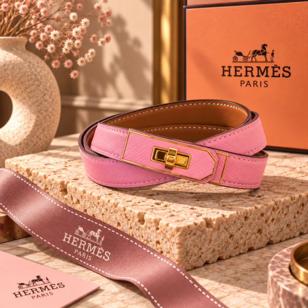 Hermès Pink Kelly Belt with Gold Turn-Lock :